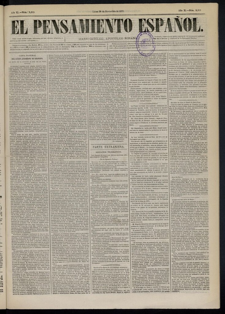 Miniatura de El Pensamiento Español del 28 de noviembre de 1870, nº 3313