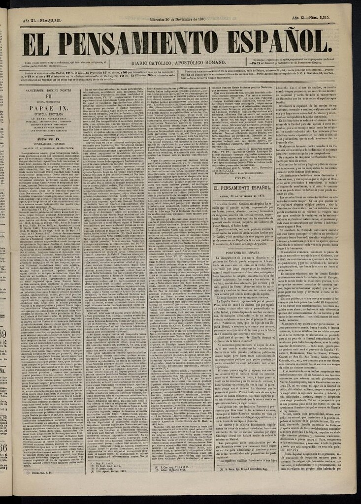 Miniatura de El Pensamiento Español del 30 de noviembre de 1870, nº 3315