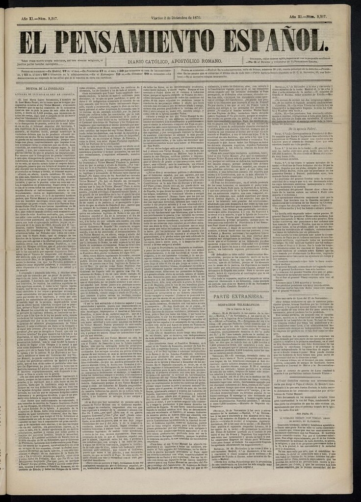 Miniatura de El Pensamiento Español del 2 de diciembre de 1870, nº 3317