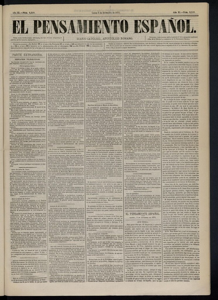 Miniatura de El Pensamiento Español del 5 de diciembre de 1870, nº 3319