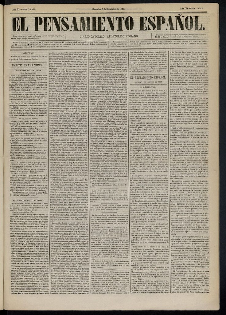 Miniatura de El Pensamiento Español del 7 de diciembre de 1870, nº 3321