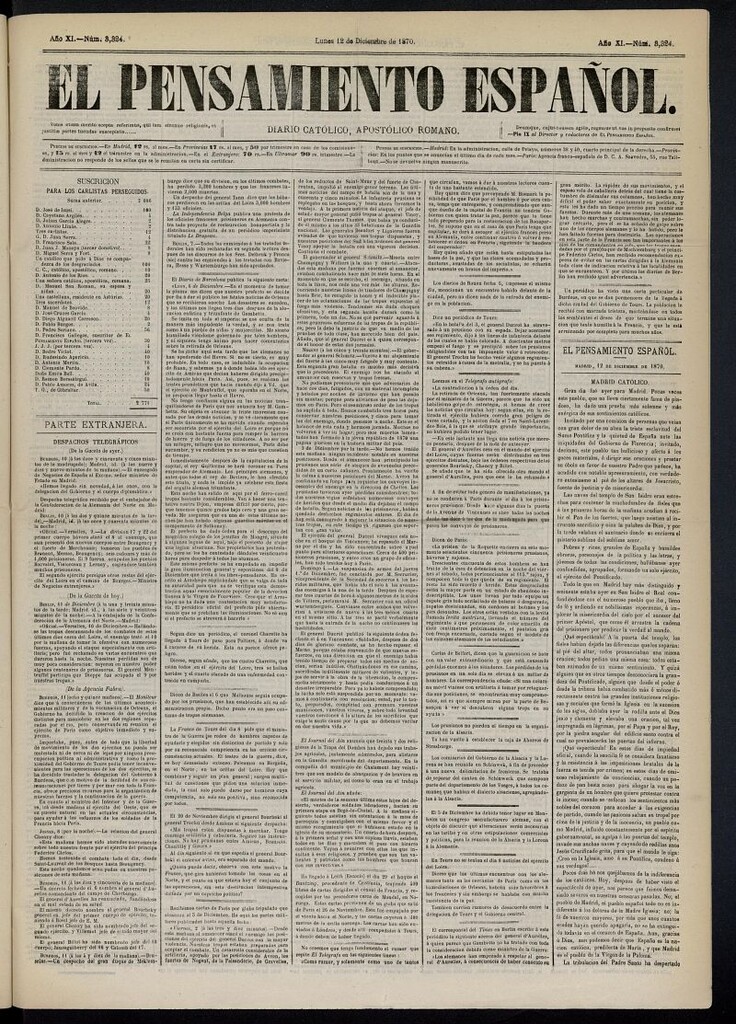 Miniatura de El Pensamiento Español del 12 de diciembre de 1870, nº 3324