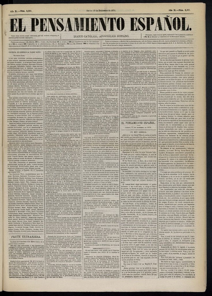 Miniatura de El Pensamiento Español del 13 de diciembre de 1870, nº 3325