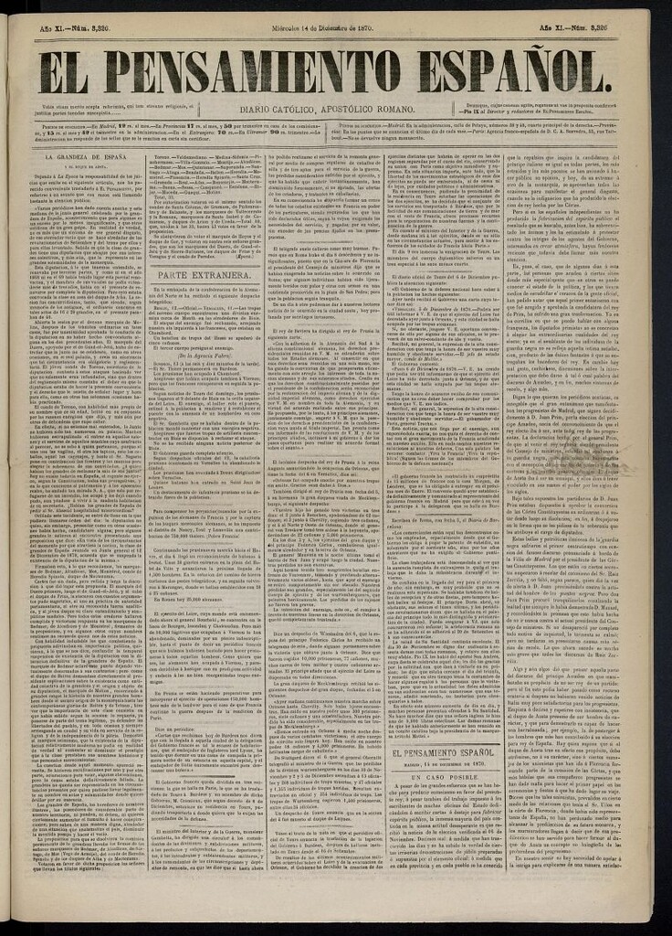 Miniatura de El Pensamiento Español del 14 de diciembre de 1870, nº 3326