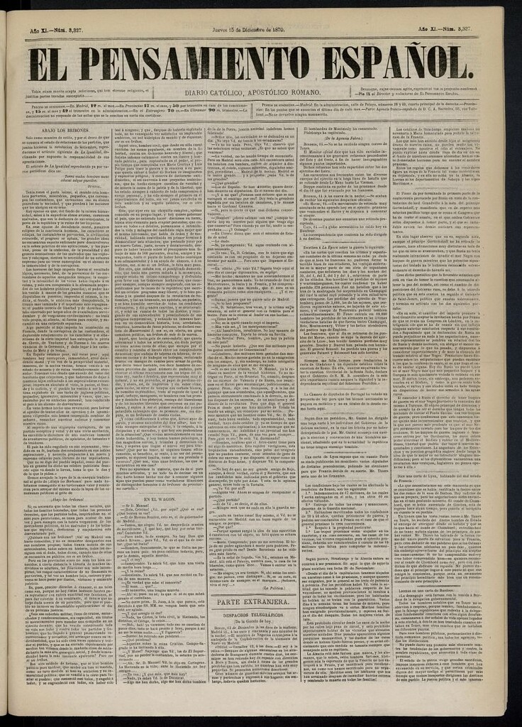 Miniatura de El Pensamiento Español del 15 de diciembre de 1870, nº 3327