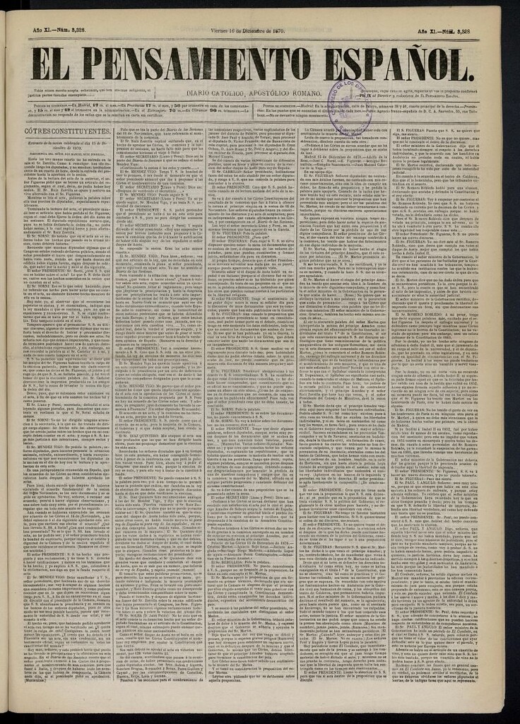 Miniatura de El Pensamiento Español del 16 de diciembre de 1870, nº 3328