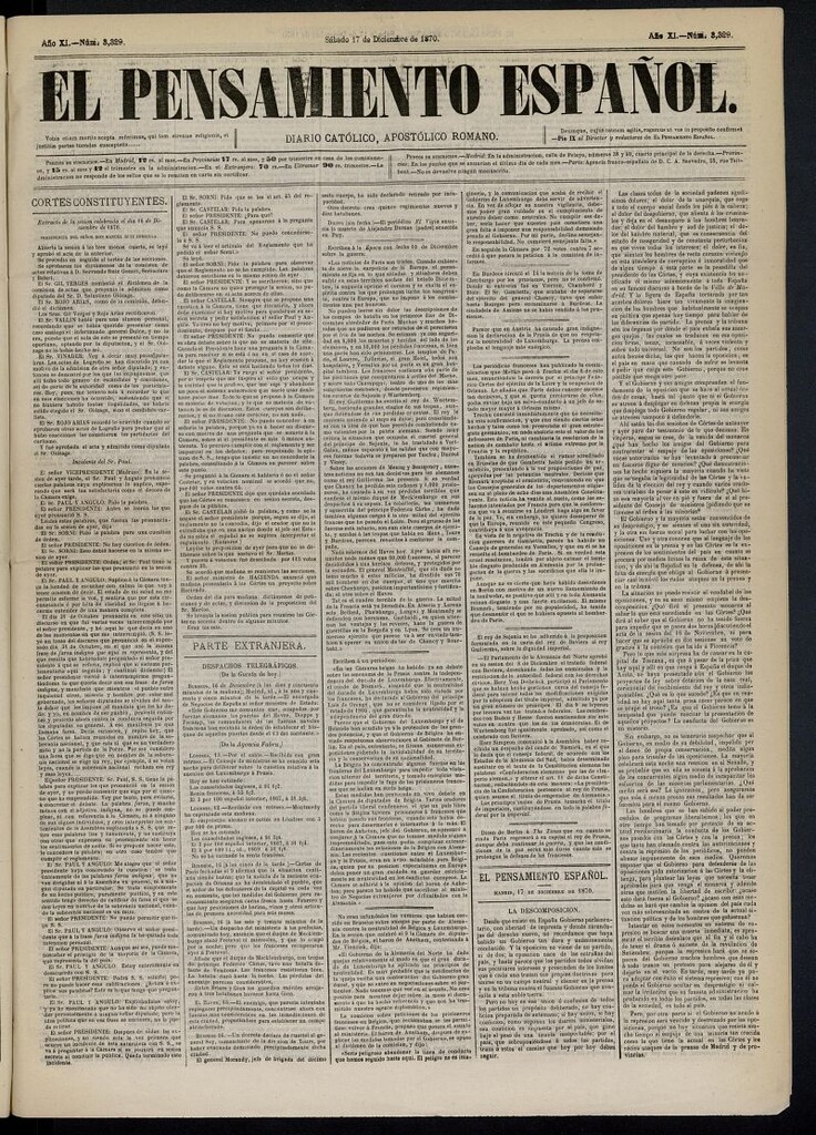 Miniatura de El Pensamiento Español del 17 de diciembre de 1870, nº 3329