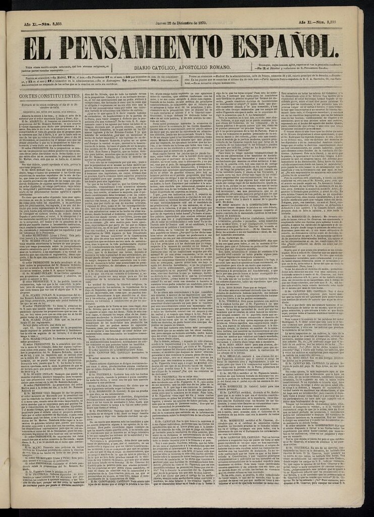 Miniatura de El Pensamiento Español del 22 de diciembre de 1870, nº 3333