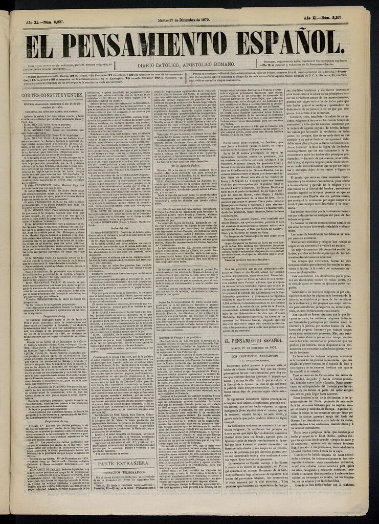 Miniatura de El Pensamiento Español del 27 de diciembre de 1870, nº 3337