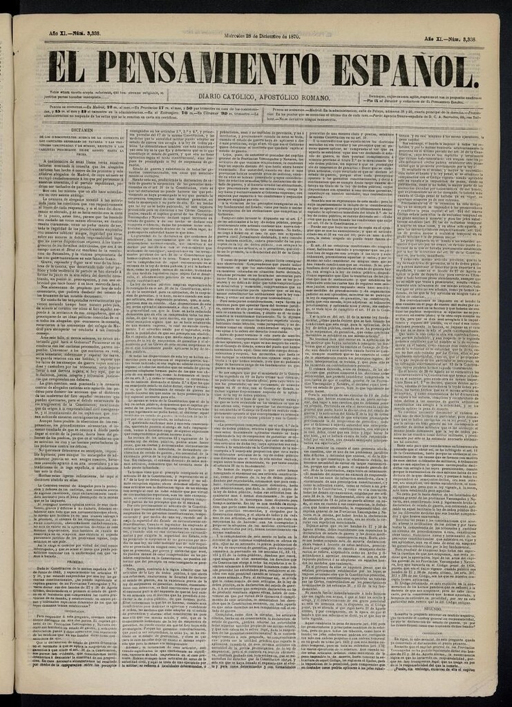 Miniatura de El Pensamiento Español del 28 de diciembre de 1870, nº 3338