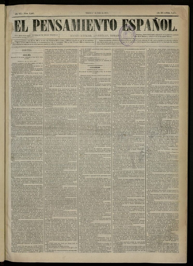 Miniatura de El Pensamiento Español del 1 de julio de 1871, nº 3491