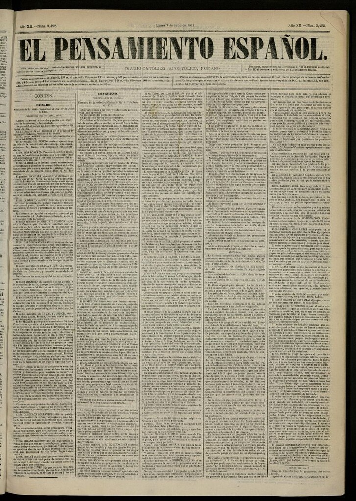 Miniatura de El Pensamiento Español del 3 de julio de 1871, nº 3492