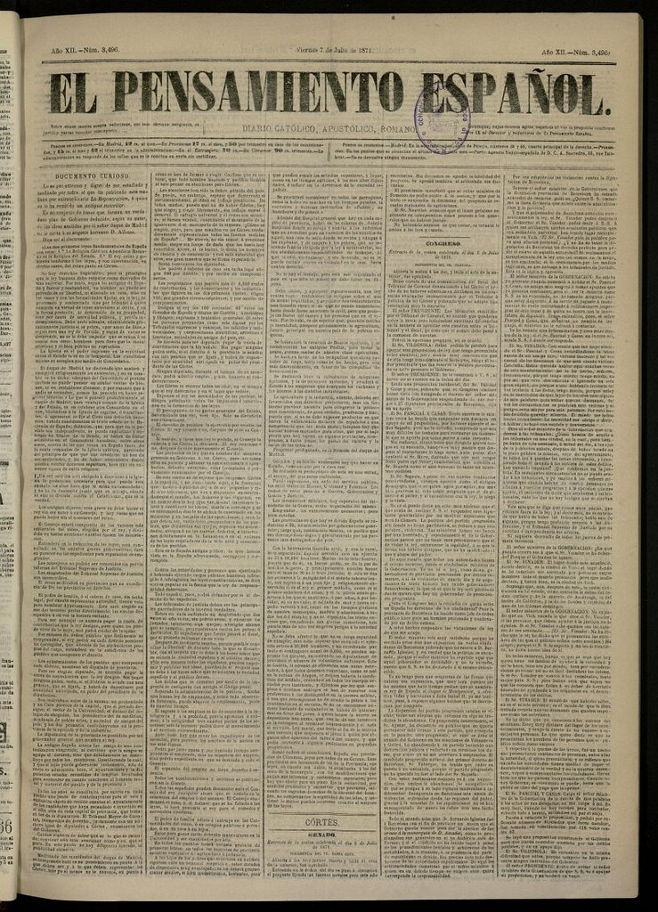 Miniatura de El Pensamiento Español del 7 de julio de 1871, nº 3496