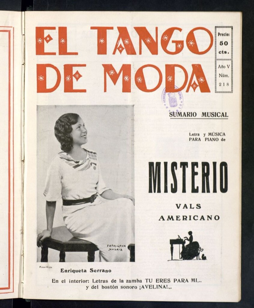 Miniatura de El Tango de Moda : revista popular hispano-americana. Aparece los sábados. Nº 218