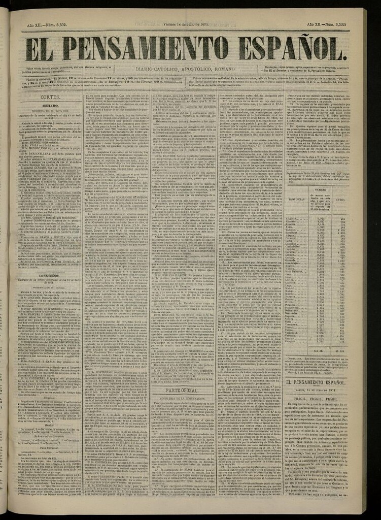 Miniatura de El Pensamiento Español del 14 de julio de 1871, nº 3502