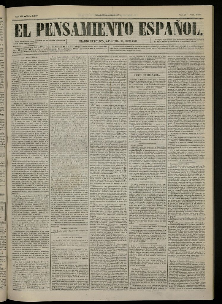 Miniatura de El Pensamiento Español del 22 de julio de 1871, nº 3509