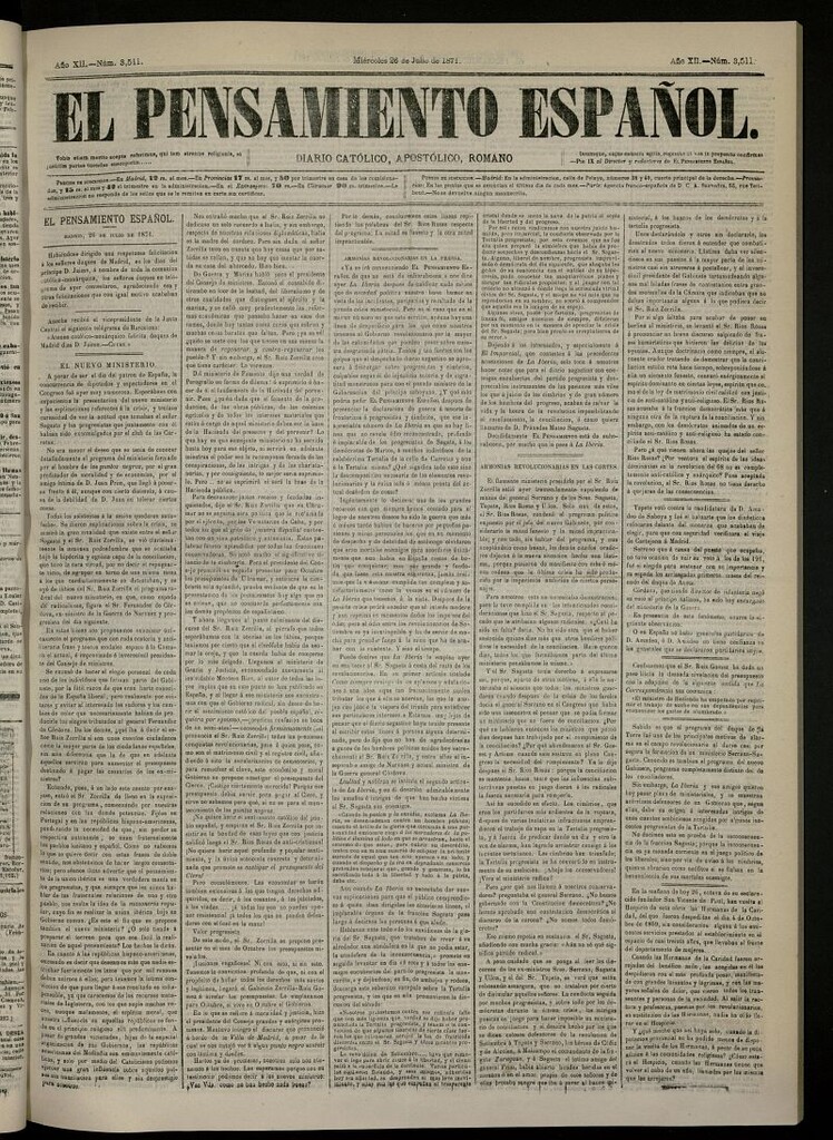 Miniatura de El Pensamiento Español del 26 de julio de 1871, nº 3511