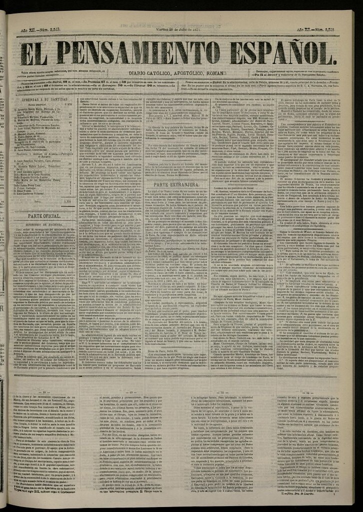 Miniatura de El Pensamiento Español del 28 de julio de 1871, nº 3513
