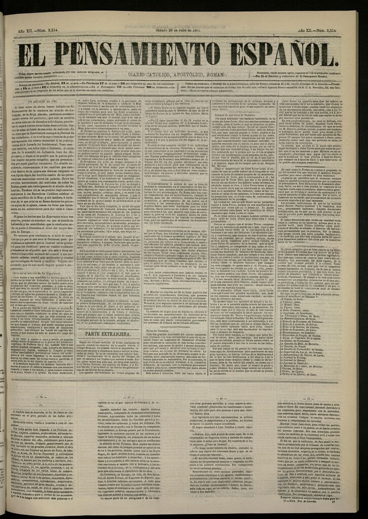 Miniatura de El Pensamiento Español del 29 de julio de 1871, nº 3514