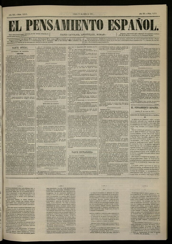 Miniatura de El Pensamiento Español del 31 de julio de 1871, nº 3515