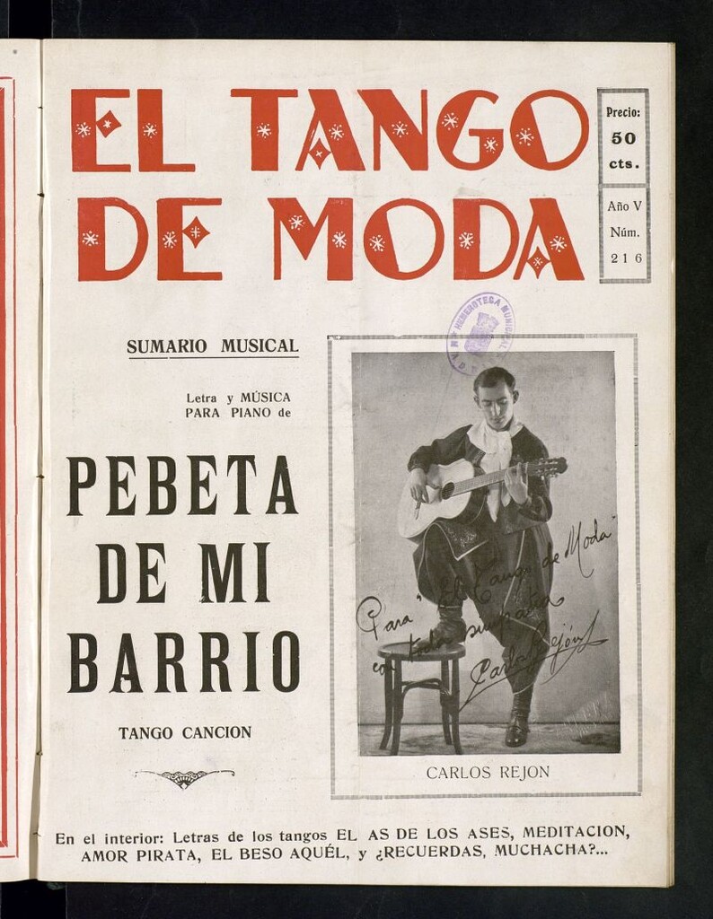 Miniatura de El Tango de Moda : revista popular hispano-americana. Aparece los sábados. Nº 216