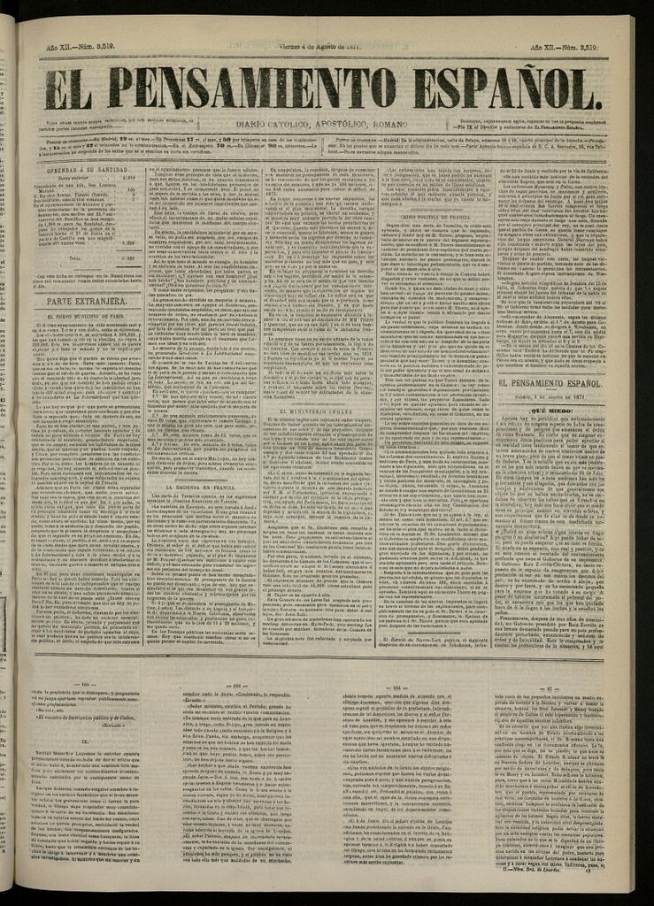 Miniatura de El Pensamiento Español del 4 de agosto de 1871, nº 3519