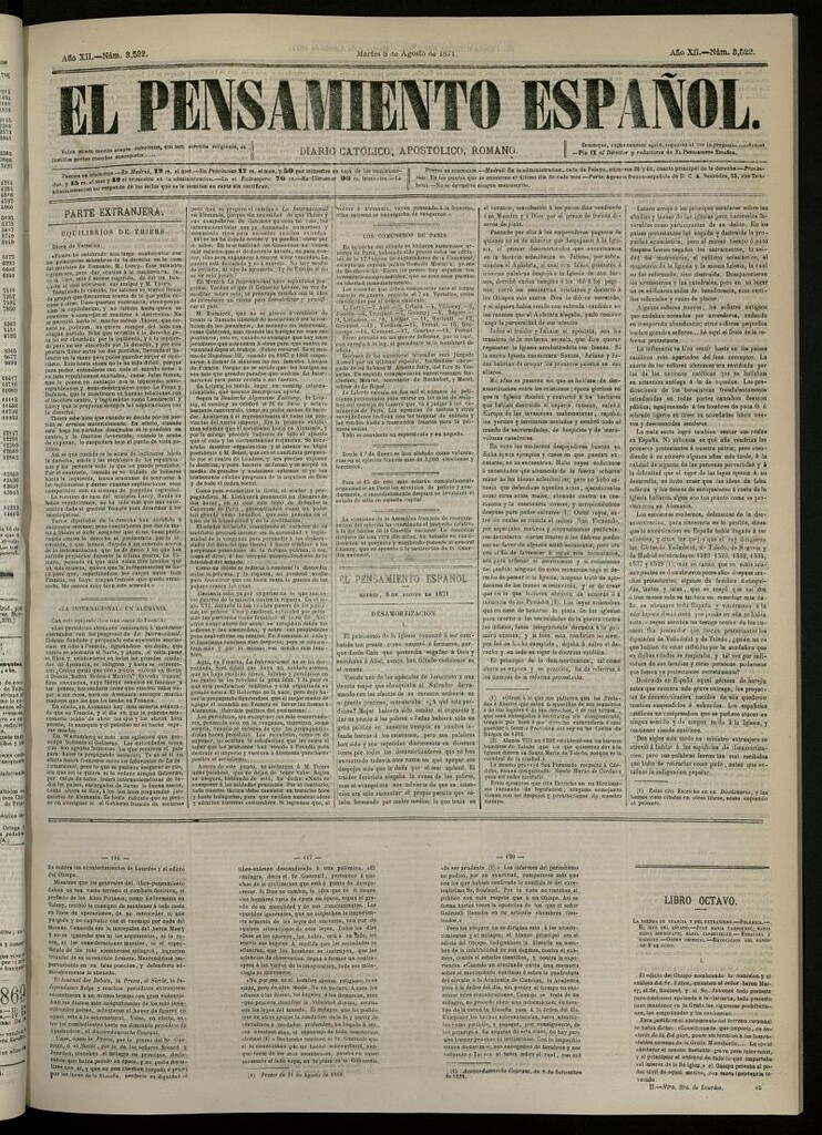 Miniatura de El Pensamiento Español del 8 de agosto de 1871, nº 3522