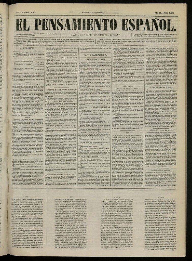 Miniatura de El Pensamiento Español del 9 de agosto de 1871, nº 3523