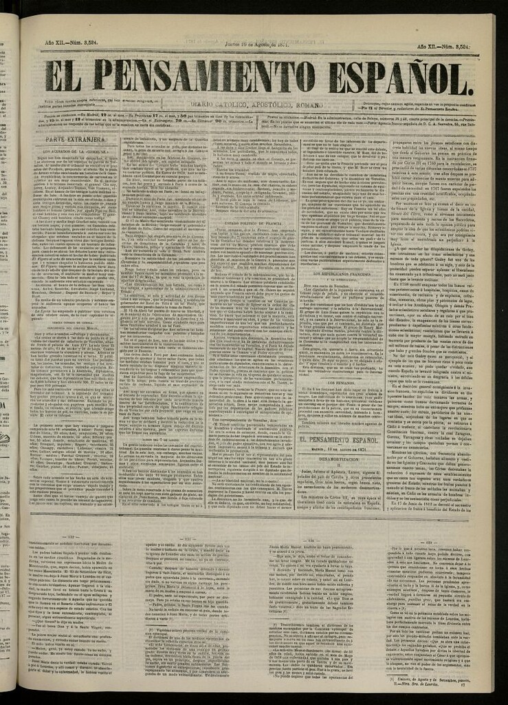 Miniatura de El Pensamiento Español del 10 de agosto de 1871, nº 3524