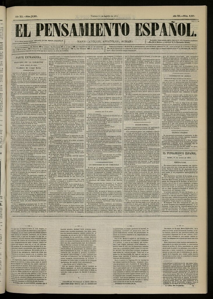 Miniatura de El Pensamiento Español del 11 de agosto de 1871, nº 3525