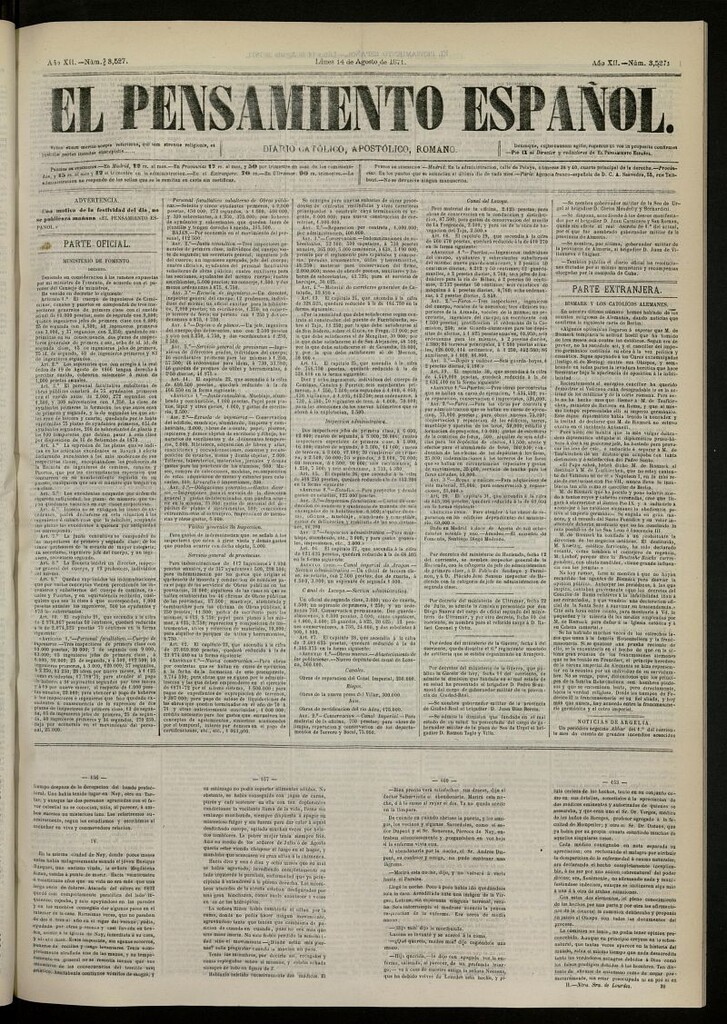 Miniatura de El Pensamiento Español del 14 de agosto de 1871, nº 3527