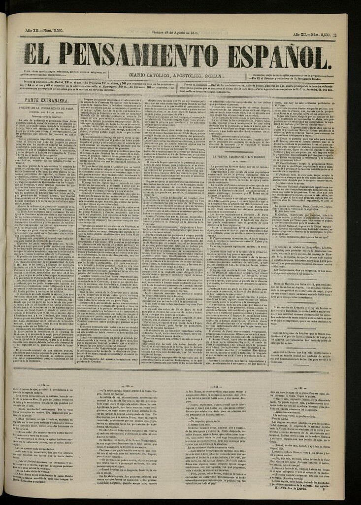 Miniatura de El Pensamiento Español del 18 de agosto de 1871, nº 3530