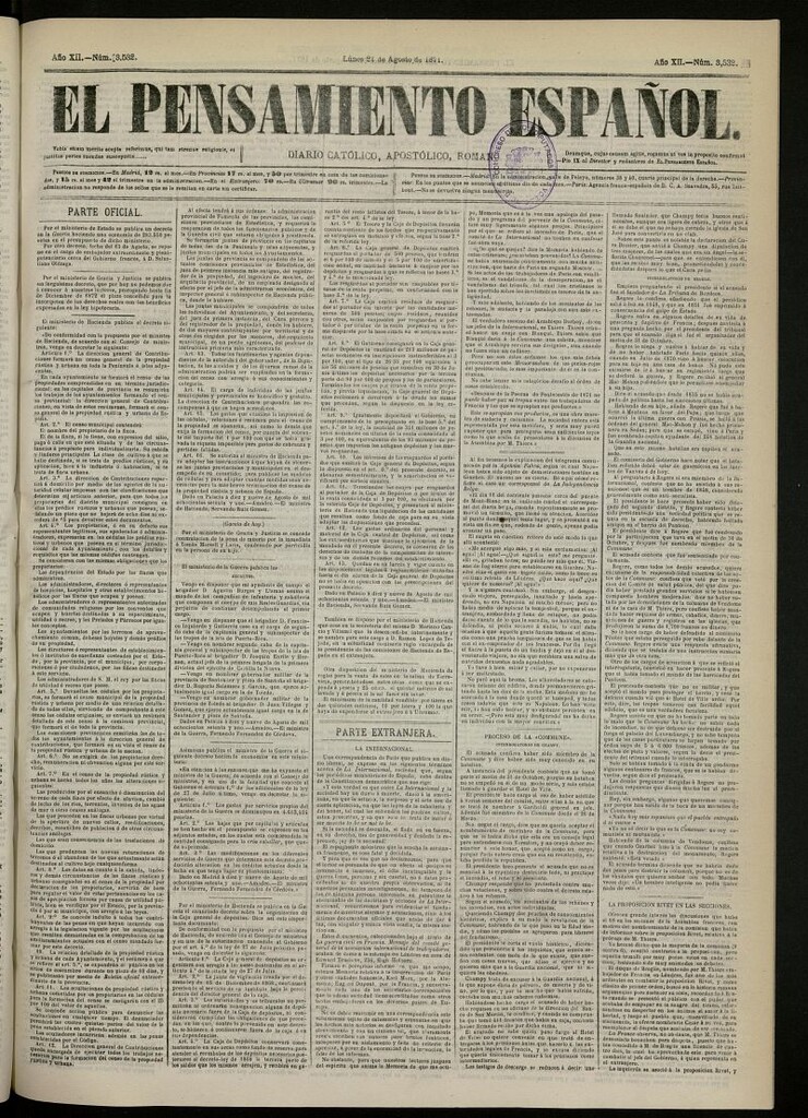 Miniatura de El Pensamiento Español del 21 de agosto de 1871, nº 3532