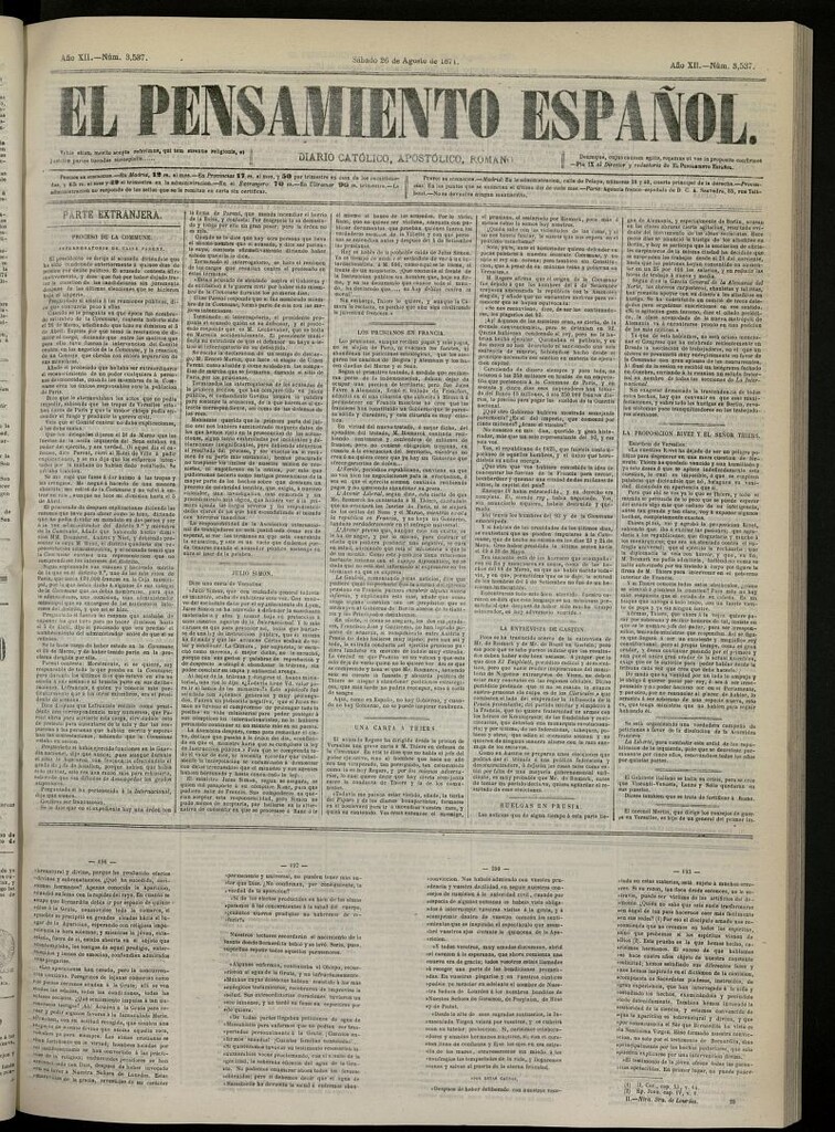 Miniatura de El Pensamiento Español del 26 de agosto de 1871, nº 3537