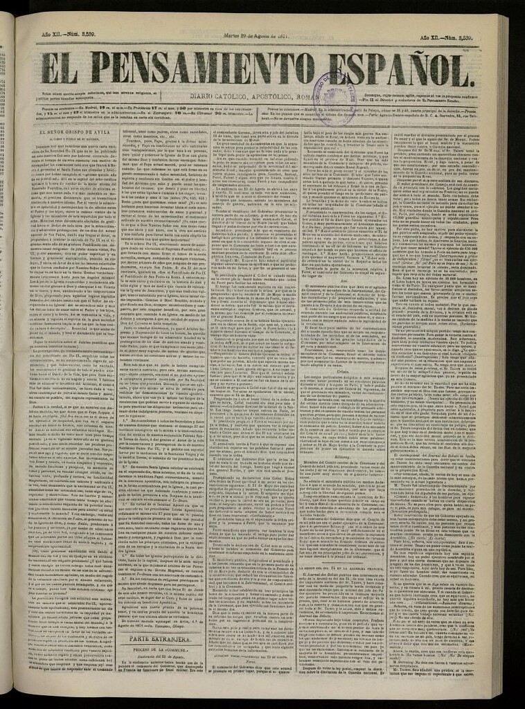 Miniatura de El Pensamiento Español del 29 de agosto de 1871, nº 3539