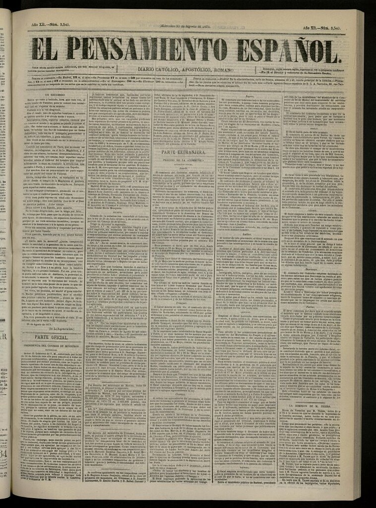 Miniatura de El Pensamiento Español del 30 de agosto de 1871, nº 3540