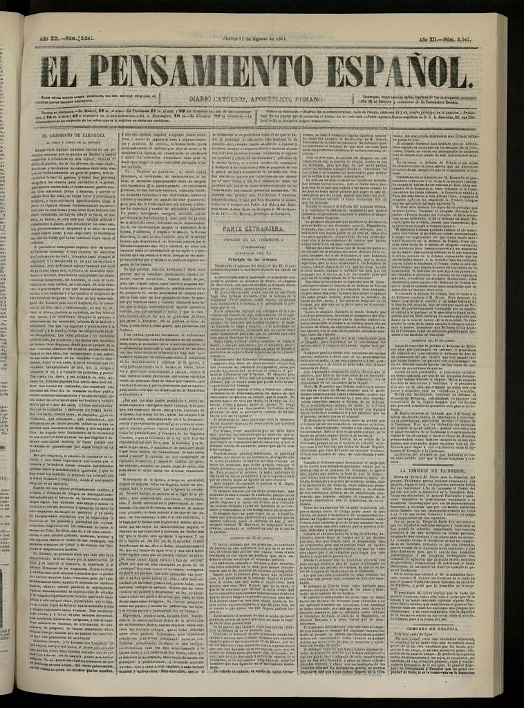 Miniatura de El Pensamiento Español del 31 de agosto de 1871, nº 3541