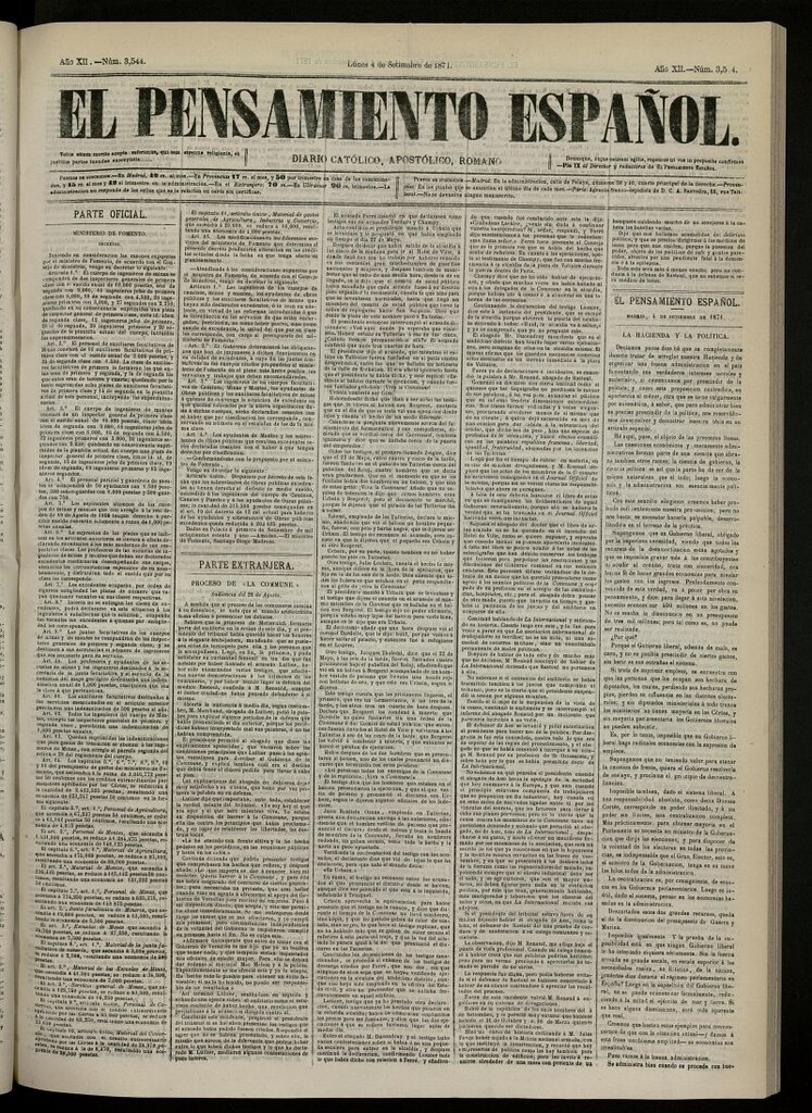 Miniatura de El Pensamiento Español del 4 de septiembre de 1871, nº 3544