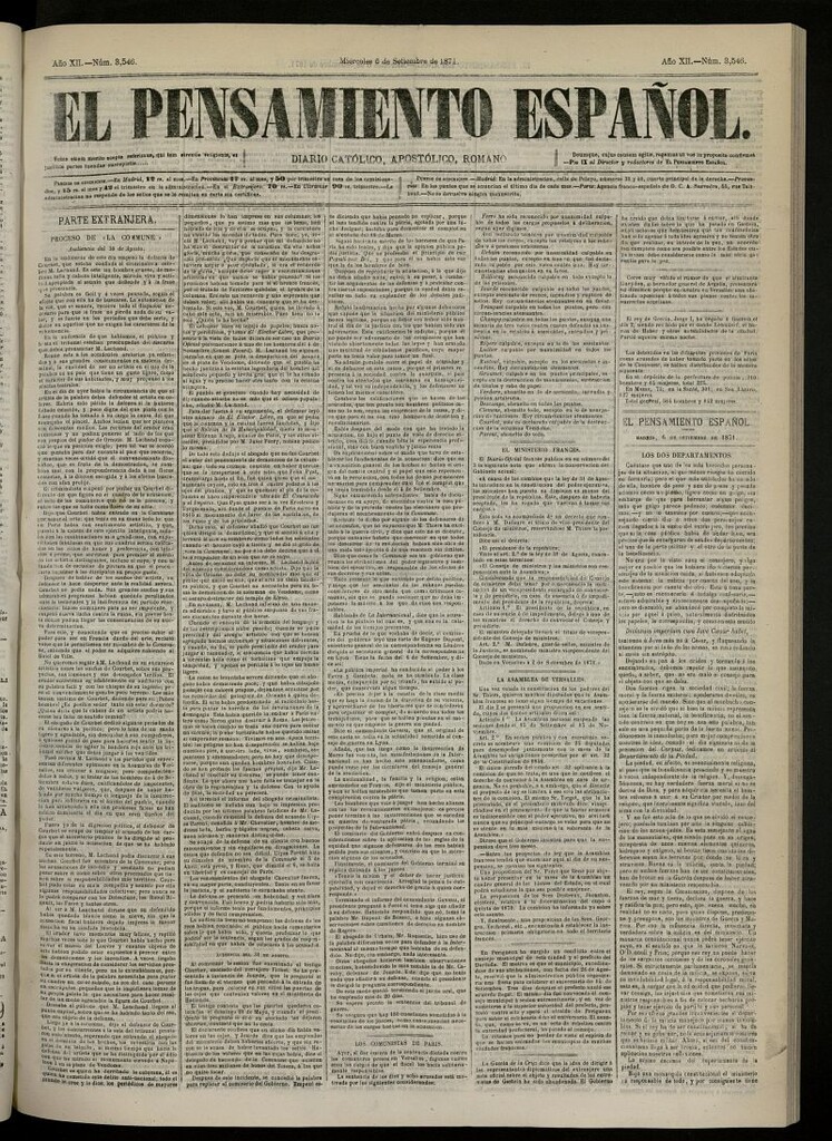 Miniatura de El Pensamiento Español del 6 de septiembre de 1871, nº 3546