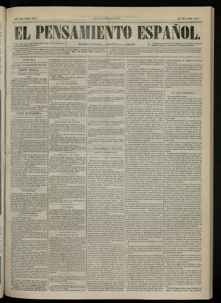 Miniatura de El Pensamiento Español del 7 de septiembre de 1871, nº 3547