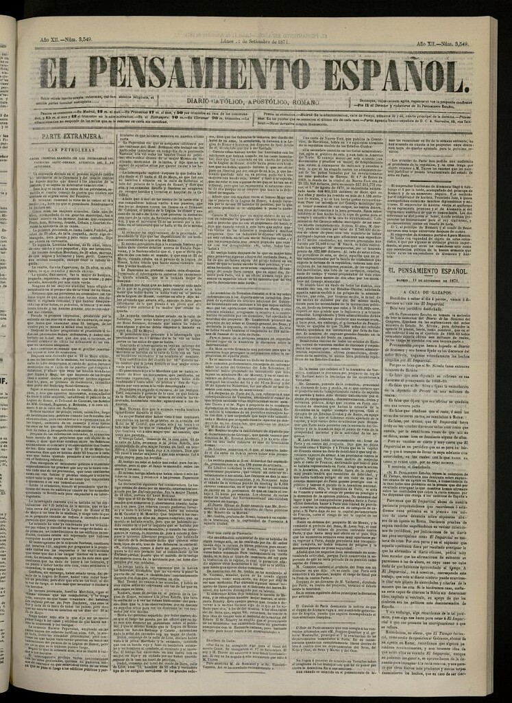 Miniatura de El Pensamiento Español del 11 de septiembre de 1871, nº 3549
