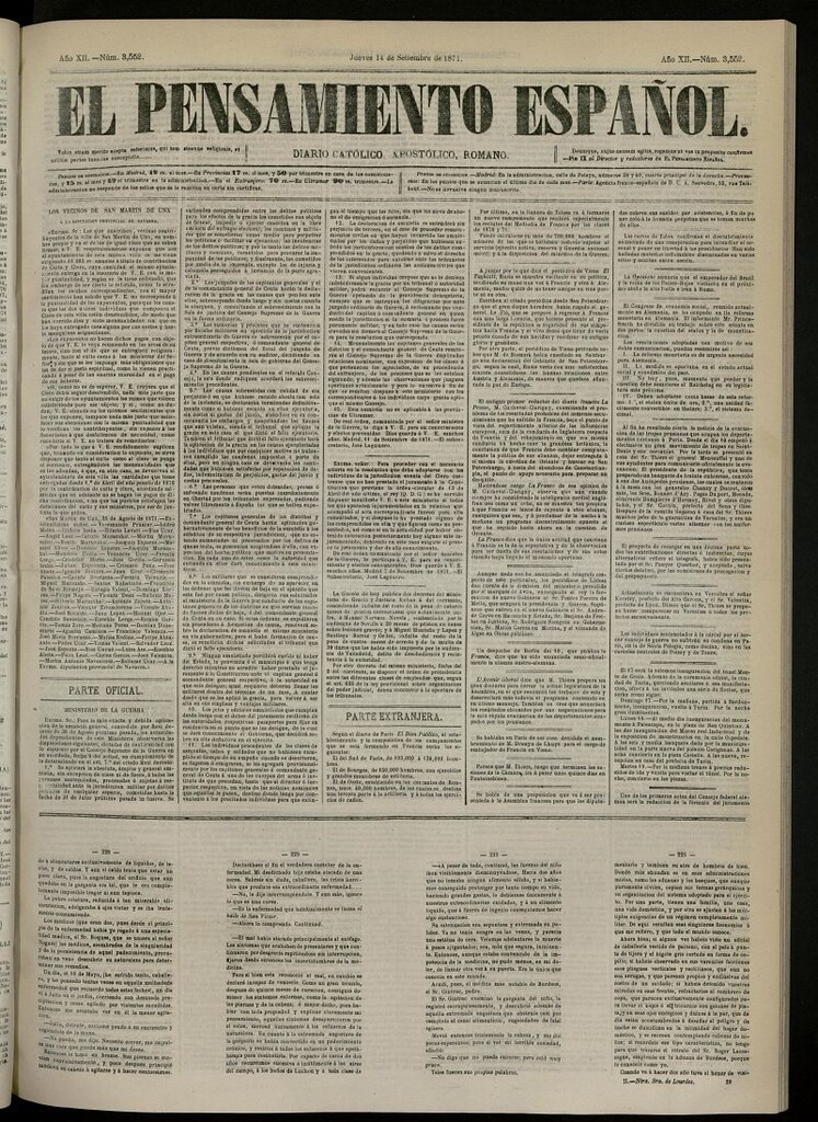Miniatura de El Pensamiento Español del 14 de septiembre de 1871, nº 3552