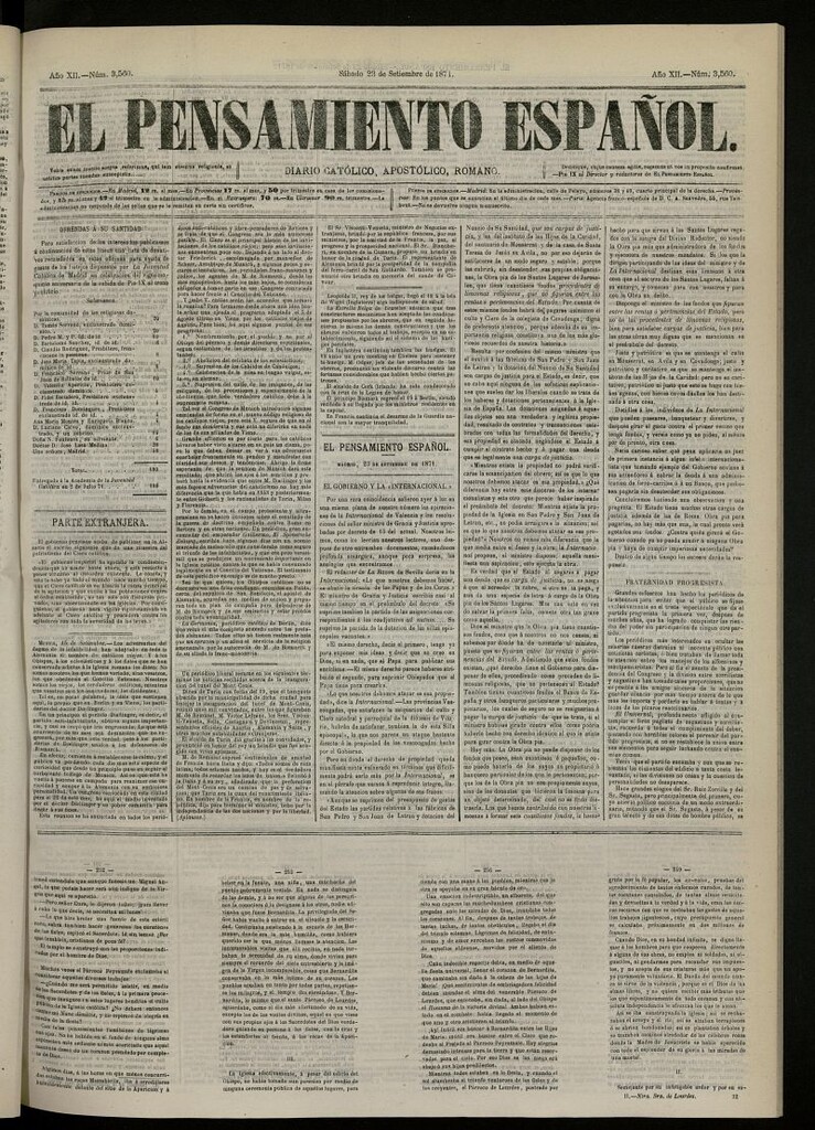 Miniatura de El Pensamiento Español del 23 de septiembre de 1871, nº 3560