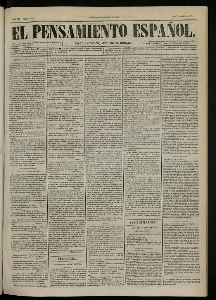 Miniatura de El Pensamiento Español del 22 de septiembre de 1871, nº 3559