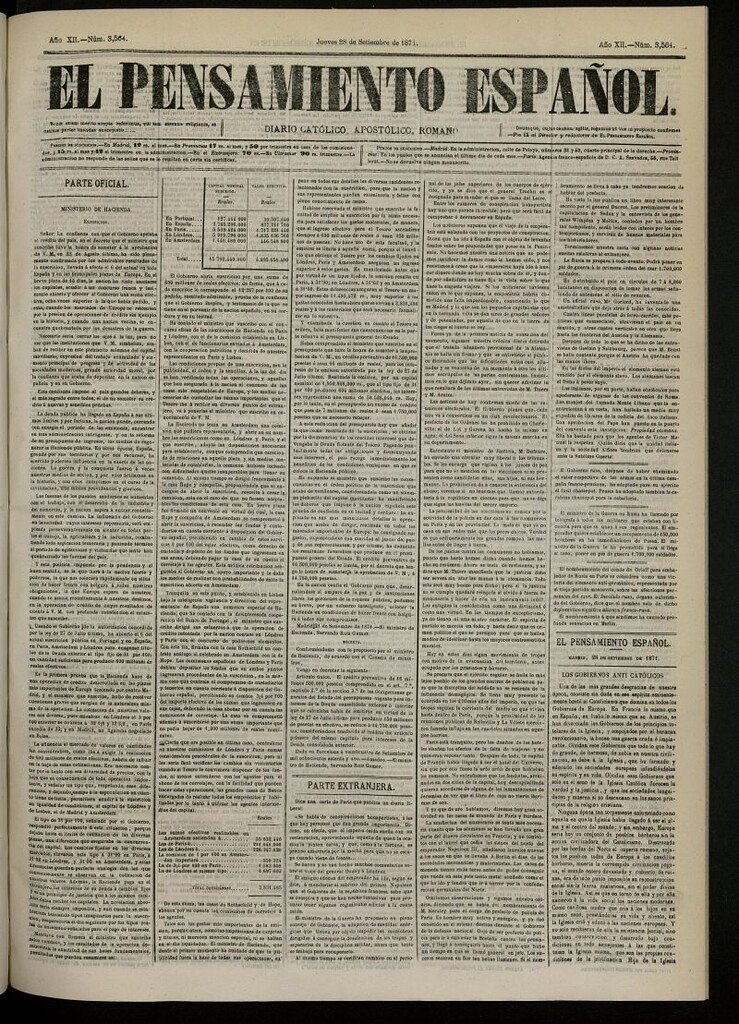 Miniatura de El Pensamiento Español del 28 de septiembre de 1871, nº 3564