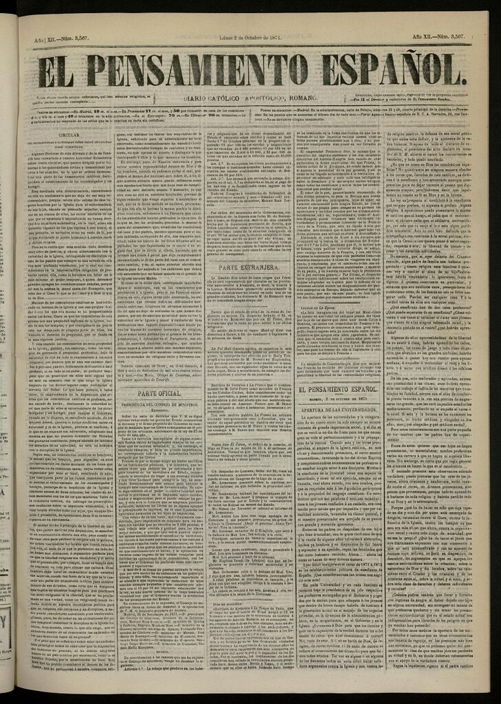 Miniatura de El Pensamiento Español del 2 de octubre de 1871, nº 3567