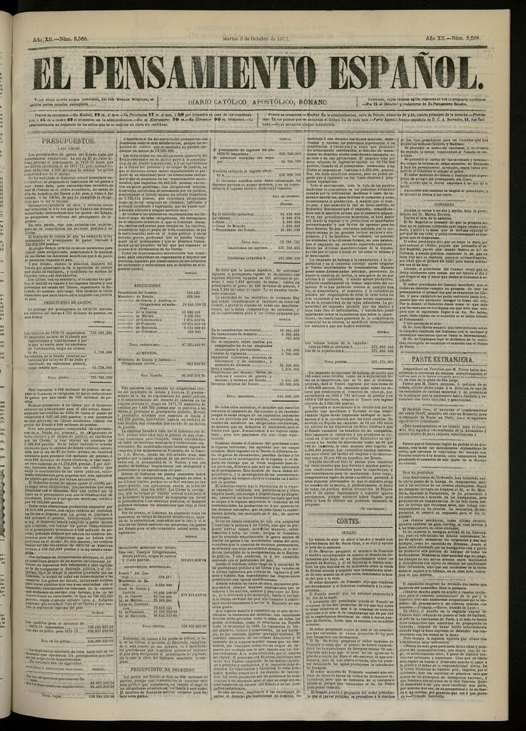Miniatura de El Pensamiento Español del 3 de octubre de 1871, nº 3568