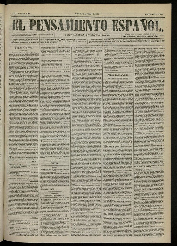 Miniatura de El Pensamiento Español del 4 de octubre de 1871, nº 3569