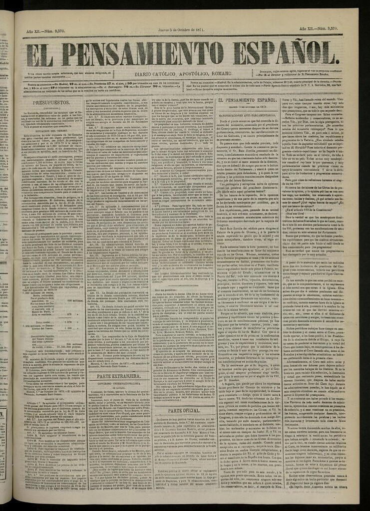 Miniatura de El Pensamiento Español del 5 de octubre de 1871, nº 3570