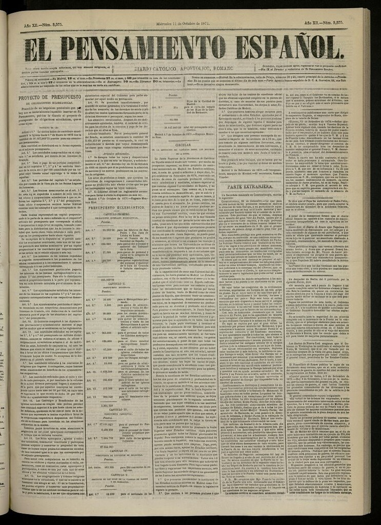 Miniatura de El Pensamiento Español del 11 de octubre de 1871, nº 3575